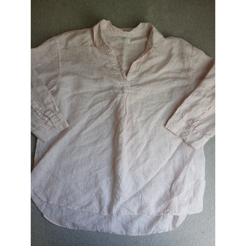Uniqlo Top XL Premium Linen Skipper Collar Cottage Coastal Beach Bohemian Boho